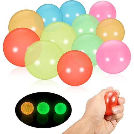 12-pack Glow Ball Sticky Wall Ball Stress Relief Taklampa Glow Sticky Ball Stress Relief