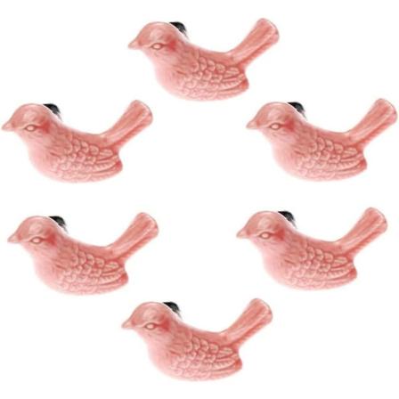 6-pack (lyserød) keramiske fugleskuffehåndtag - søde skabshåndtag, D