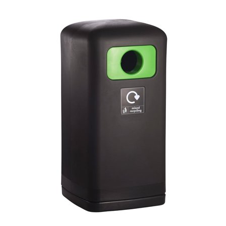 Outdoor hooded recycling bin, Ø515 x 1020 mm, 100 L, black/lime, mixed waste