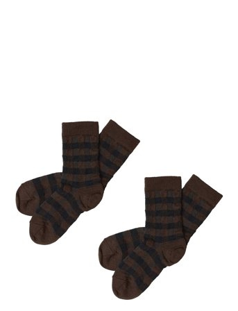 FUB 2-Pack Check Socks - Brown - 22/24