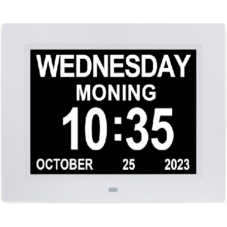 Digitaalinen kalenteripäivä, 8 tuuman herätyskello muistisairaille, näkövammaisille ja muistihäiriöistä kärsiville vanhuksille