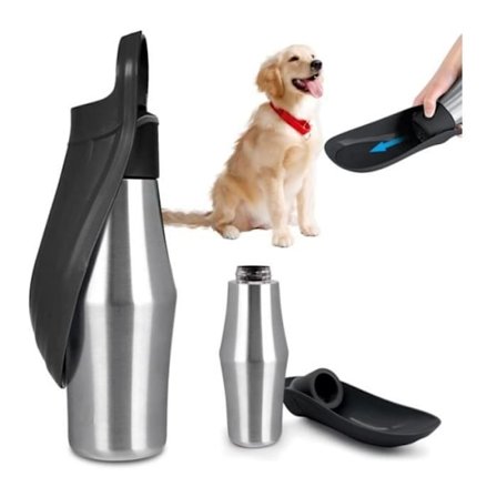 (Musta) Koiran vesipullo - yd - 750 ml - 180° kokoontaitettava - Ruostumaton teräs - Tiivis