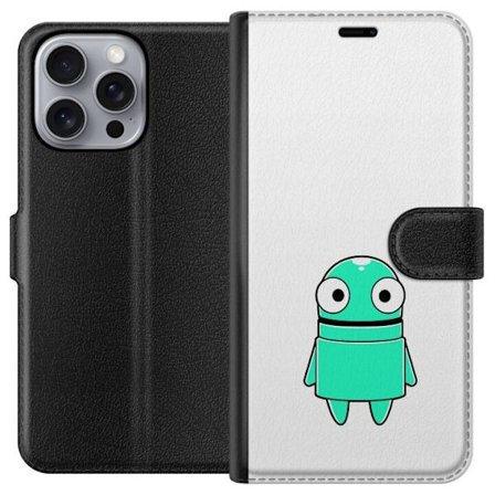 Yhteensopiva Lompakkokotelo Apple Apple iPhone 16 Pro Max Turkoosi piirroshahmo isoilla silmillä ja iloisella persoonallisuudella yksinkertaisessa ku