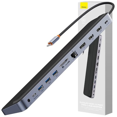 Baseus EliteJoy Gen2 Universal USB HUB 12in1 med USB-C-kabel 25cm bærbar stativ USB-A / USB-C / DP / HDMI / SD / TF / RJ45 /