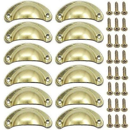 12 stk. Gull Dørhåndtak Retro Skall 82mm Vintage Skuff Skap Håndtak med Skruer