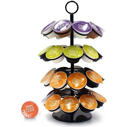 Dolce Gusto -kahvikapseliteline, kapseliteline - 36 kappaletta, 360 astetta kääntyvä kapseliannostelija, musta