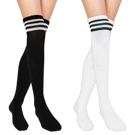 Parit raidat polven yli reiden korkeat sukat, puuvilla raidat leggings casual saappaat sukat Cosplay rento asuun, (1 pari musta, 1 pari valkoinen)