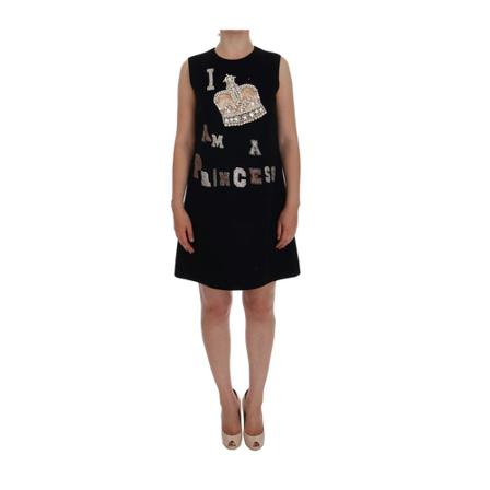 Dolce & Gabbana, Jestem Princess Kryształ Przesunięcie Sukienka Czarny, Kobieta, Rozmiar: XS