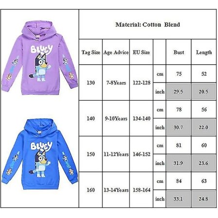 Bingo Bluey Cartoon Print Hættetrøjer Børn Drenge Piger Casual Hoody Sweatshirt Jumper Hættetrøje Topper Pink V