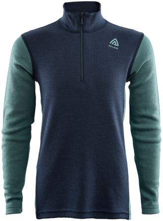 Aclima - Junior WarmWool Mock Neck kerrastopaita - Tummansininen/vihreä