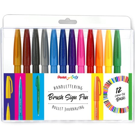 Pentel Brush Sign Pen 12-set Basic colours
