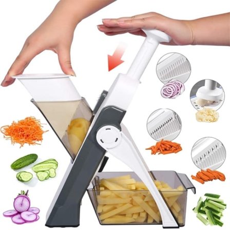 Monitoiminen vihannesleikkuri Turvamandoliini