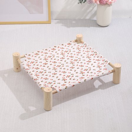 1 sæt (blomster) massivt træ lærred kæledyr seng hund seng katteseng Quadran