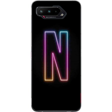 Yhteensopiva Puhelinkuori Asus Asus ROG Phone 5 Minimalistinen neonkirjain N värinvaihtuvassa valossa mustaa taustaa vasten