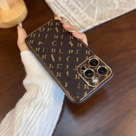 Fodral för iPhone15 liten blomma lyxigt gammalt läder high end modemärke