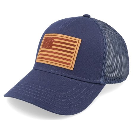 American Needle - Blau Trucker Cap - USA Twill Valin Leather Patch Navy Trucker @ Hatstore