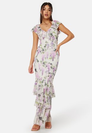 Goddiva - Floral Ruffle Hem Maxi Dress - Multi