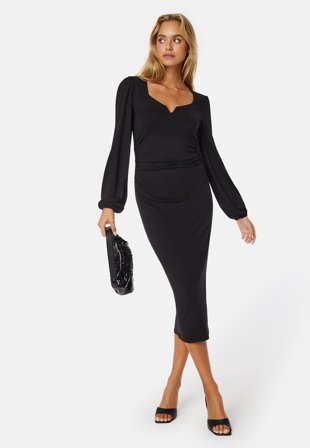 BUBBLEROOM - Square V-neck puff sleeve midi dress - L