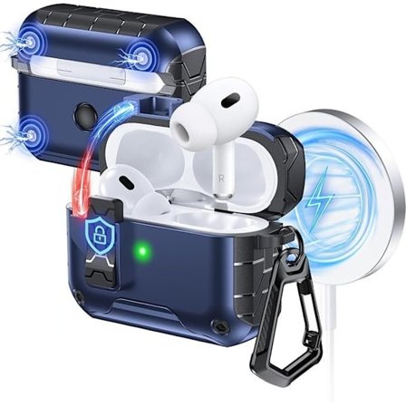 iPhone AirPods 4, Bluetooth-stativ, flip-top beskyttelsesetui, TPU+PC-øretelefonetui, blå