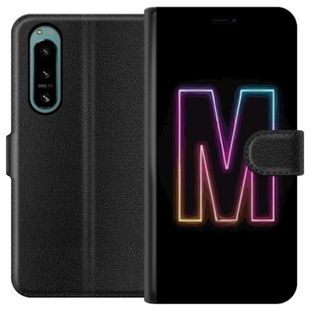 Kompatibel Tegnebogsetui til Sony Sony Xperia 5 IV Neonbogstav M med farveskiftende lyseffekt mod sort baggrund, moderne minimalistisk typografi med s
