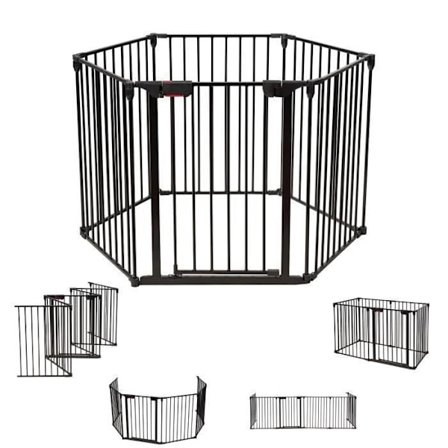 COSTWAY Taitettava turvaportti - Savupiipun palosuoja 380 cm - 6 paneelia - Manuaalinen lukitusjärjestelmä - Lapsille, Koirille - Metallia - Musta