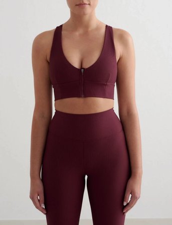 aim ́n Ribbed Performance Zipped Bra - Burgundy - S