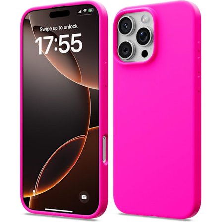 iPhone 16 Pro Skal Flytande Silikon, Stöttåligt Skal Kompatibelt med iPhone 16 Pro Skal Mjukt, Fullt Skydd Skal (Neonrosa)