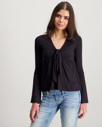 RYVLS Bow L/S Jersey Top Zwart Tops/blouses Meisjes - Kids Brand Store