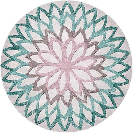 Grønt tæppe - rundt - vintage, boheme - vaskbart - stue, soveværelse, badeværelse, køkken, strand de