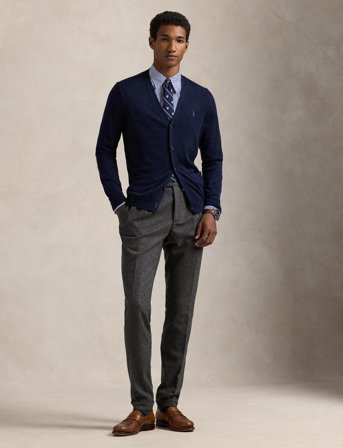 Polo Ralph Lauren Slim Fit Washable Wool V-Neck Cardigan - Navy - XXL