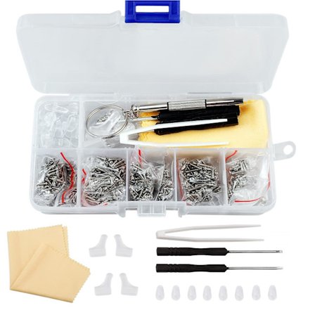 500 kpl silmälasien korjaustyökalusarja, mukaan lukien pienet ruuvit, mutterit ja silikoninen nenätyynyvalikoima
