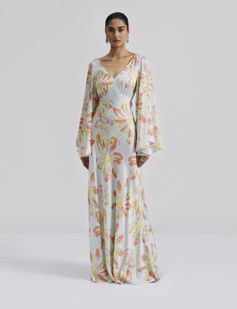 Malina Simone Tie-Back Satin Maxi Dress - Blue - XS