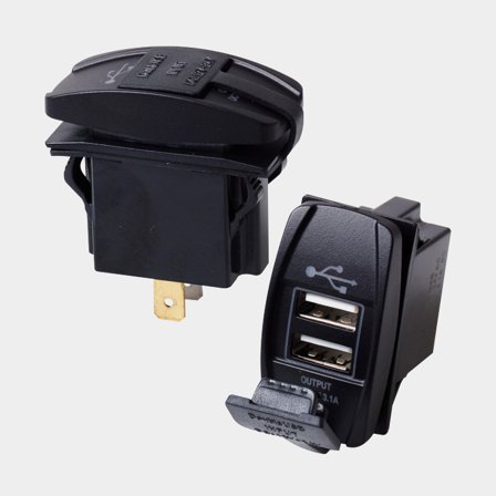 USB-Steckdose, versenkt, schwarz, 12 V / 24 V, 3.1 A, USB-A + USB-A, mit Deckel - Boot