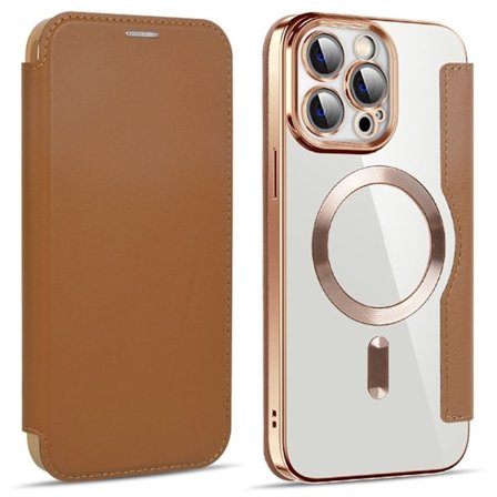 iPhone 14 Pro Max Wallet Cover MagSafe RFID Blocking - Brown