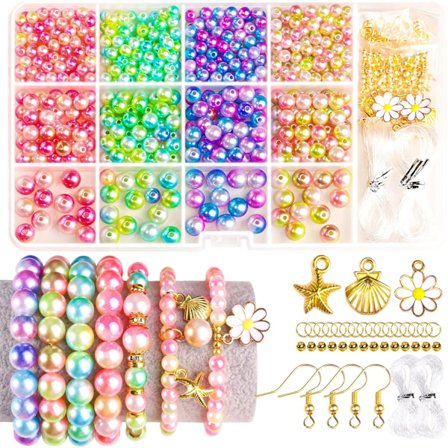 Perleperler til Smykkefremstilling, Regnbuefarvet Perle Armbåndsfremstillingskit til Voksne, Perler til Håndværk, Venskabsarmbånd Perleperler til 