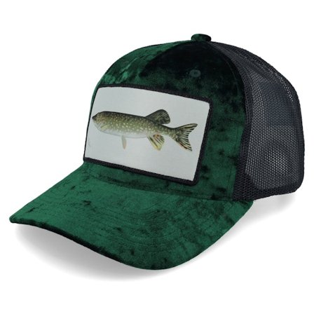 Skillfish - Pike Fishing Velvet Green/Black Trucker Trucker Green Cap - @ Hatstore