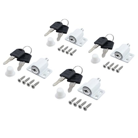 4 stk. Vindueslåse Skydedør Patio Retraktor Blok Bay Vindue Skydelåse Skydedør Låse Begrænsere med Nøgle til Børn Baby Sikkerhed - Hvid