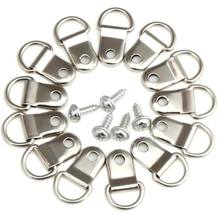 Små D-ringe til ophængning af billeder - 80 stk - Rustfrit stål Billed- & Billedophæng med skruer - Vægkrog Billedrammeholder - Kraftig Billede