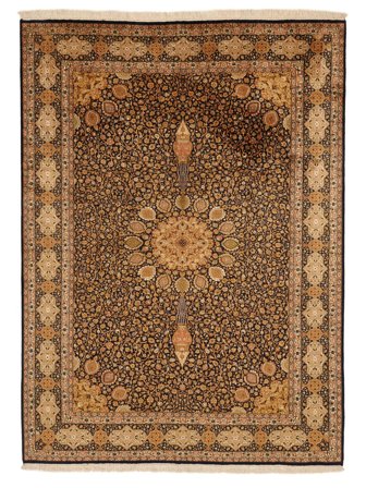 Handgeknüpft Kaschmir Reine Seide 24/24 Quality 156X213 Seidenteppich Braun/Schwarz Klein