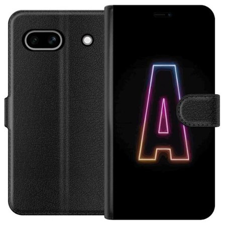 Kompatibel Tegnebogsetui til Google Google Pixel 7a Minimalistisk neonbogstav A i regnbuefarvet lys mod sort baggrund i moderne typografisk stil