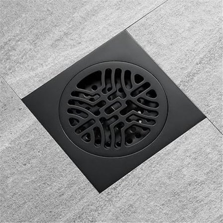 (Farve: Sort) Firkantet brusebundsafløb, 304 rustfrit stål badeværelse brusebundsafløb hårsi med T-type deodorantkerne, børstet