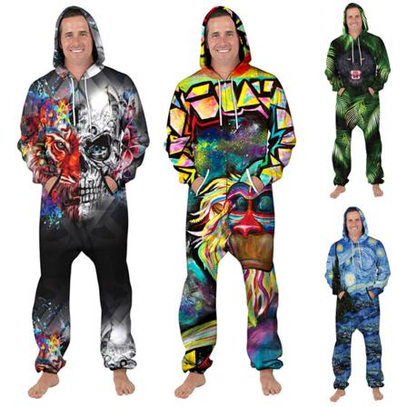 Unisex 3d- Print Par Matchande Dragkedja Hoodie Jumpsuit