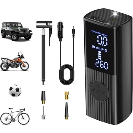 Bærbar luftkompressor 160PSI Bil Luftkompressor 6000mAh Bærbar Luftpumpe Elektrisk Pumpe til Biler, Motorcykler, Cykler, Svømmering