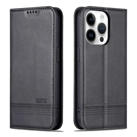 iPhone 15 pro - Pl nboksfodral i L der med 3-kortfack Svart