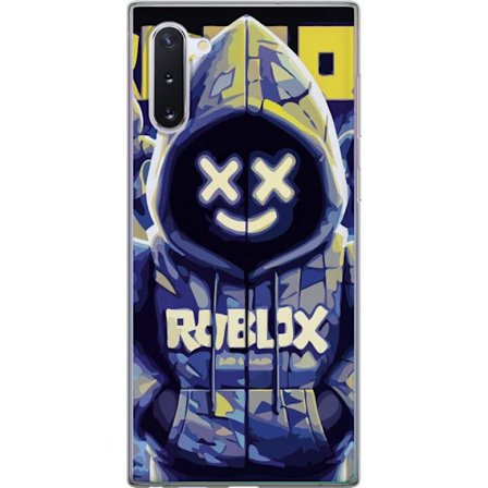 Kompatibelt Mobildeksel til Samsung Samsung Galaxy Note10 Blågul Roblox hettegenserfigur med minimalistisk neonstil og masket ansikt, moderne spillil