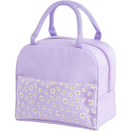 Isolerad Lunchväska för Kvinnor, Bärbar Vattentät Kylväska med Tusensköna Mönster Transparent Ficka, Lunchväska