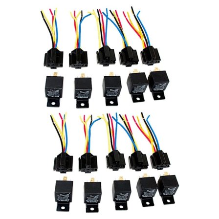 Lot10 Ny 12 Volt 40 Amp SPDT Bilrelé med Ledninger og Seleholder
