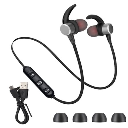 Halshängande magnetiskt headset sport löpning BT headset hörlurar (grå)