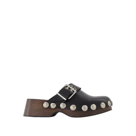 Ganni, Black Leather Retro Mules Zwart, Dames, Maat:40 EU,rubber