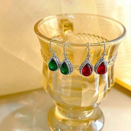 Smaragdgrønne dinglende dråbeøreringe, sølvfarvede dråbeformede vintage øreringe krystal hængende øreringe Valentinsdagsgave til kvinder piger